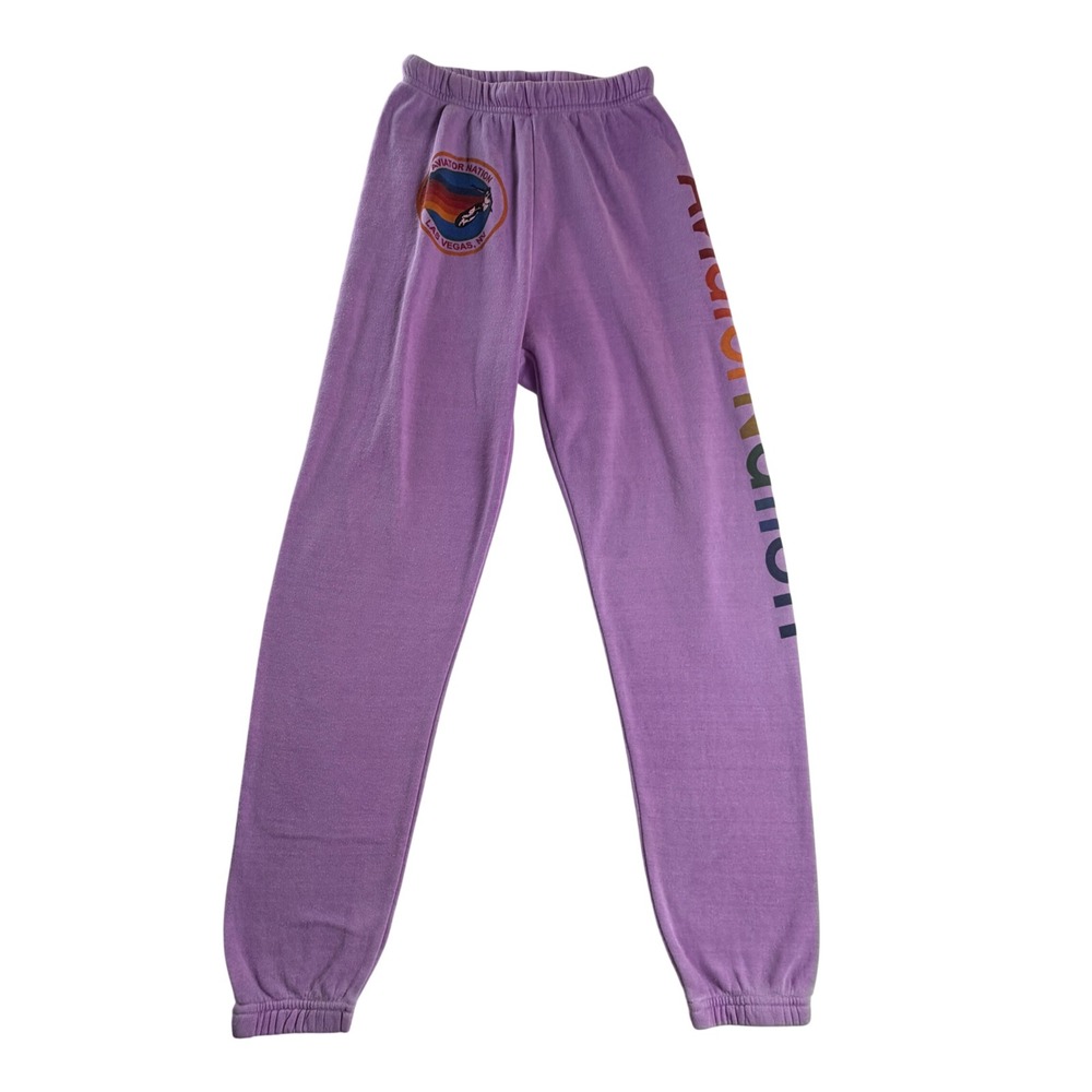 Aviator Nation Las Vegas Purple Jogger Sweatpants Size S Rainbow Logo USA